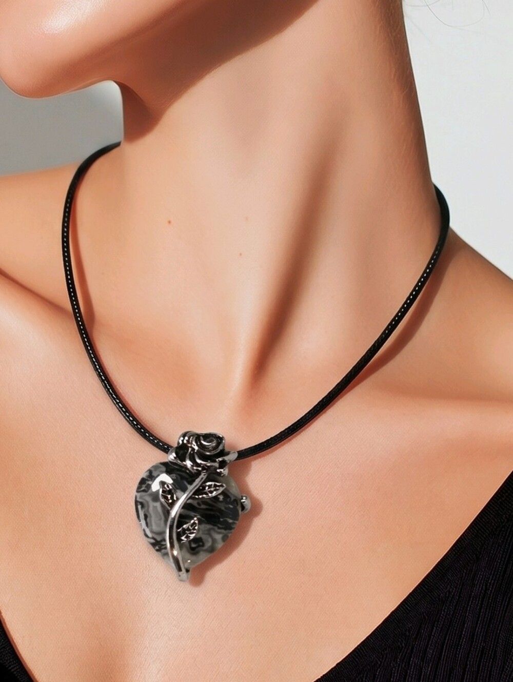 Picasso Jasper Heart Rose Necklace Natural Stone Gothic Cottagecore Pendant